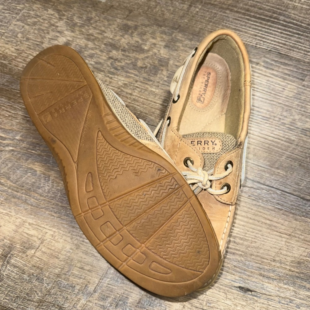 Sperry Top-Sider Bluefish 2-Eye Boat Shoes Womens 7.5 M Tan Linen Oat Leather - Picture 4 of 9
